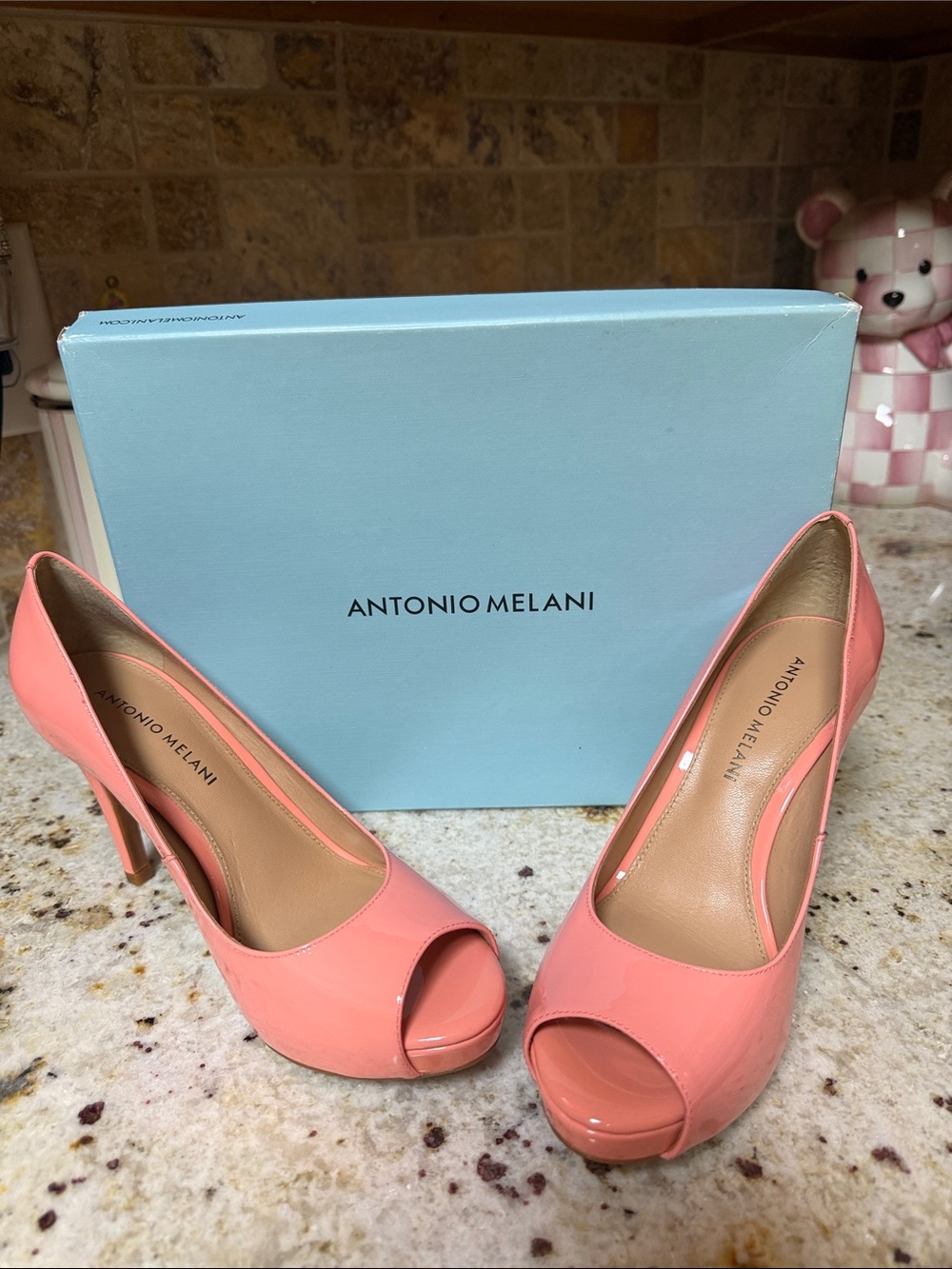 ANTONIO MELANI Coral Patent Peep-Toe Heels